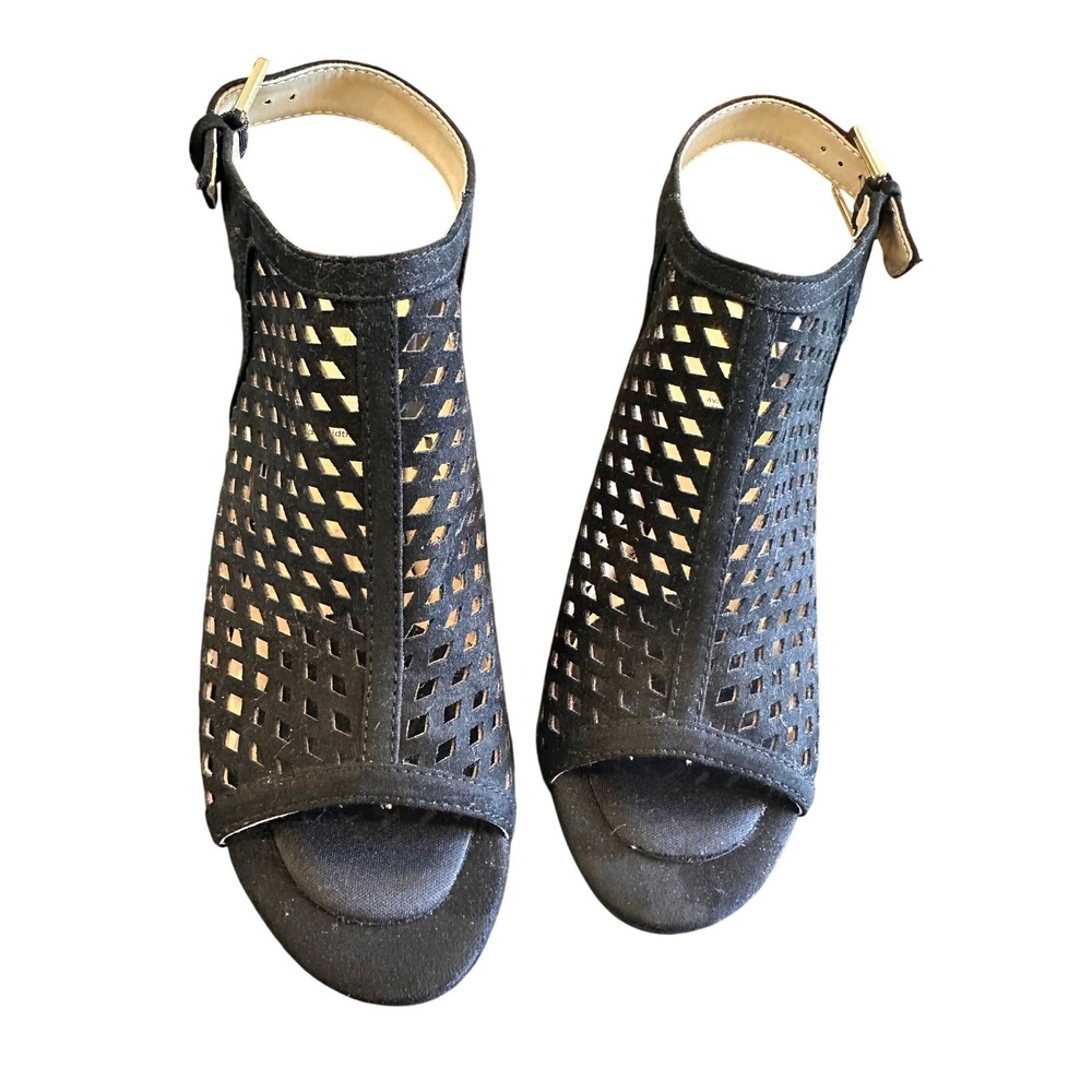Liz Claiborne Gemma Black Laser Cut Block Heel Slingback Sandals Womens 8M